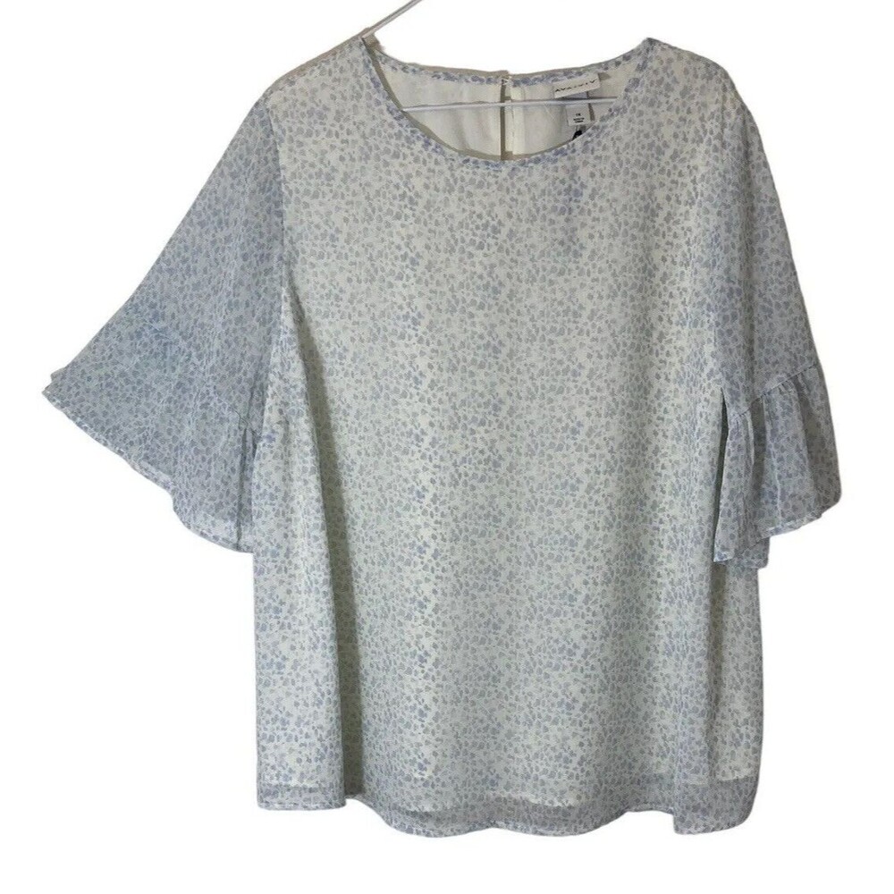 Ava & Viv Womens Blouse Top 1X Lined Lavender & White Ruffle Sleeves Fairycore